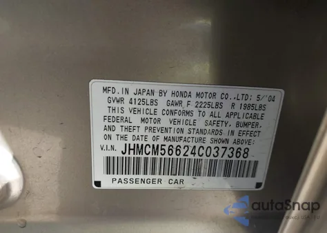 2004 Honda Accord 2.4 Ex из США, поврежденный, VIN JHMCM56624C037368